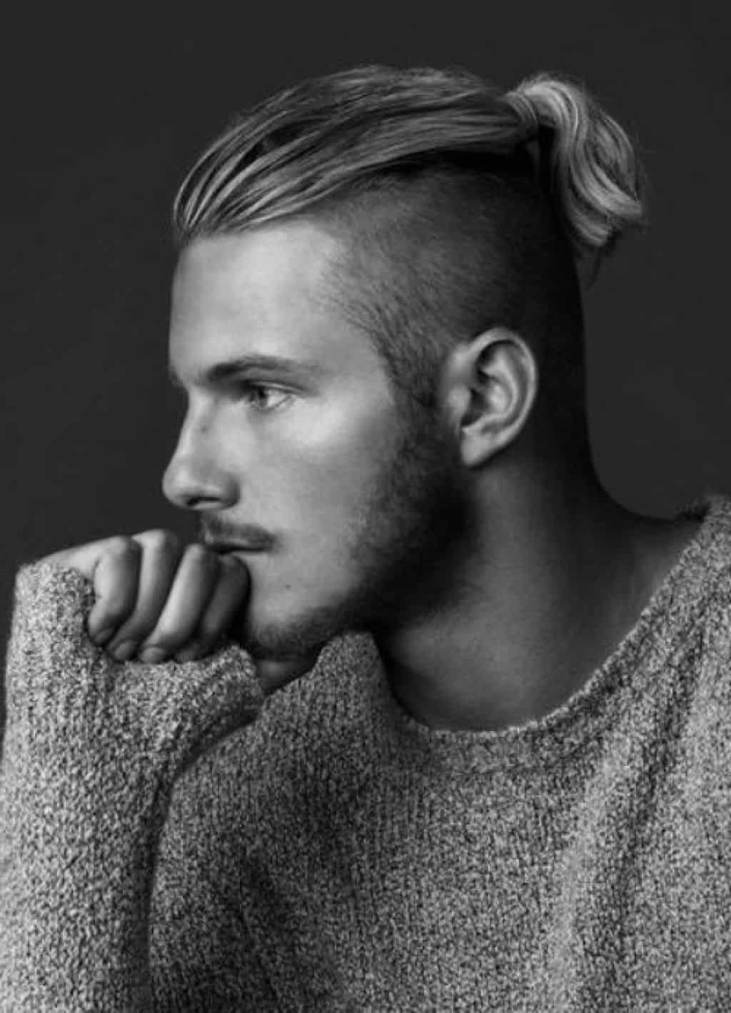 43 Mens haircut short sides long top ponytail for Round Face