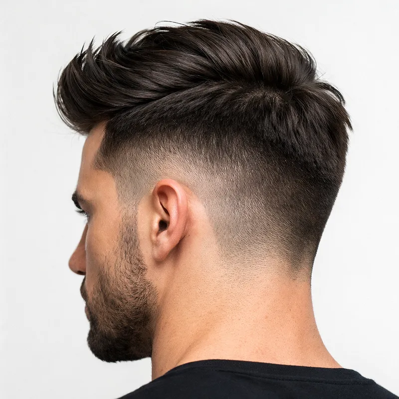 Short buzz cut with fade: a sharper variation of the induction cut style